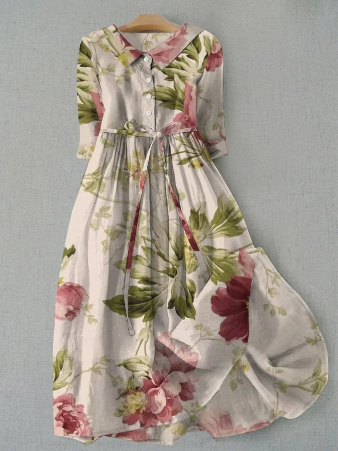 Abito da donna - Abito estivo floreale vintage con vita regolabile per invitata a nozze