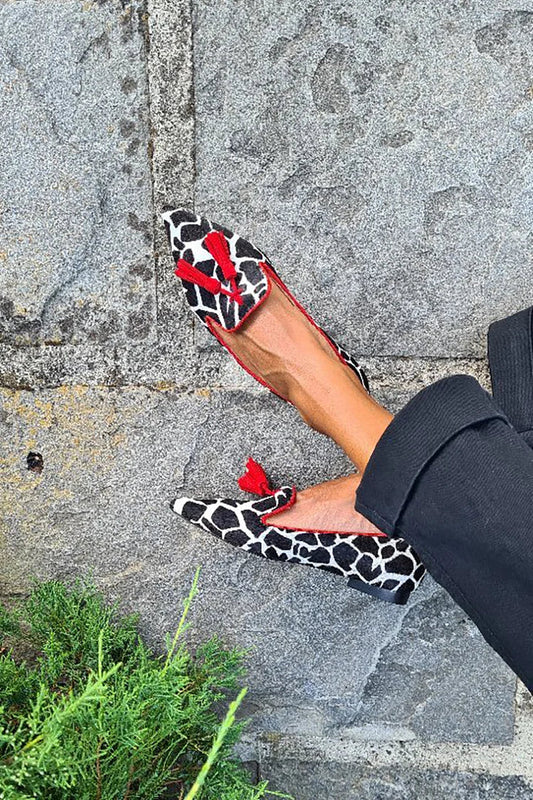 MOCASSINO ANIMALIER CON NAPPE ROSSE