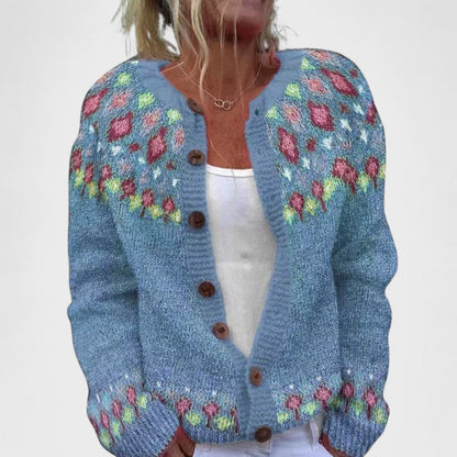 Lianne Salvia Dorata – Cardigan a maglia larga a fantasia chic