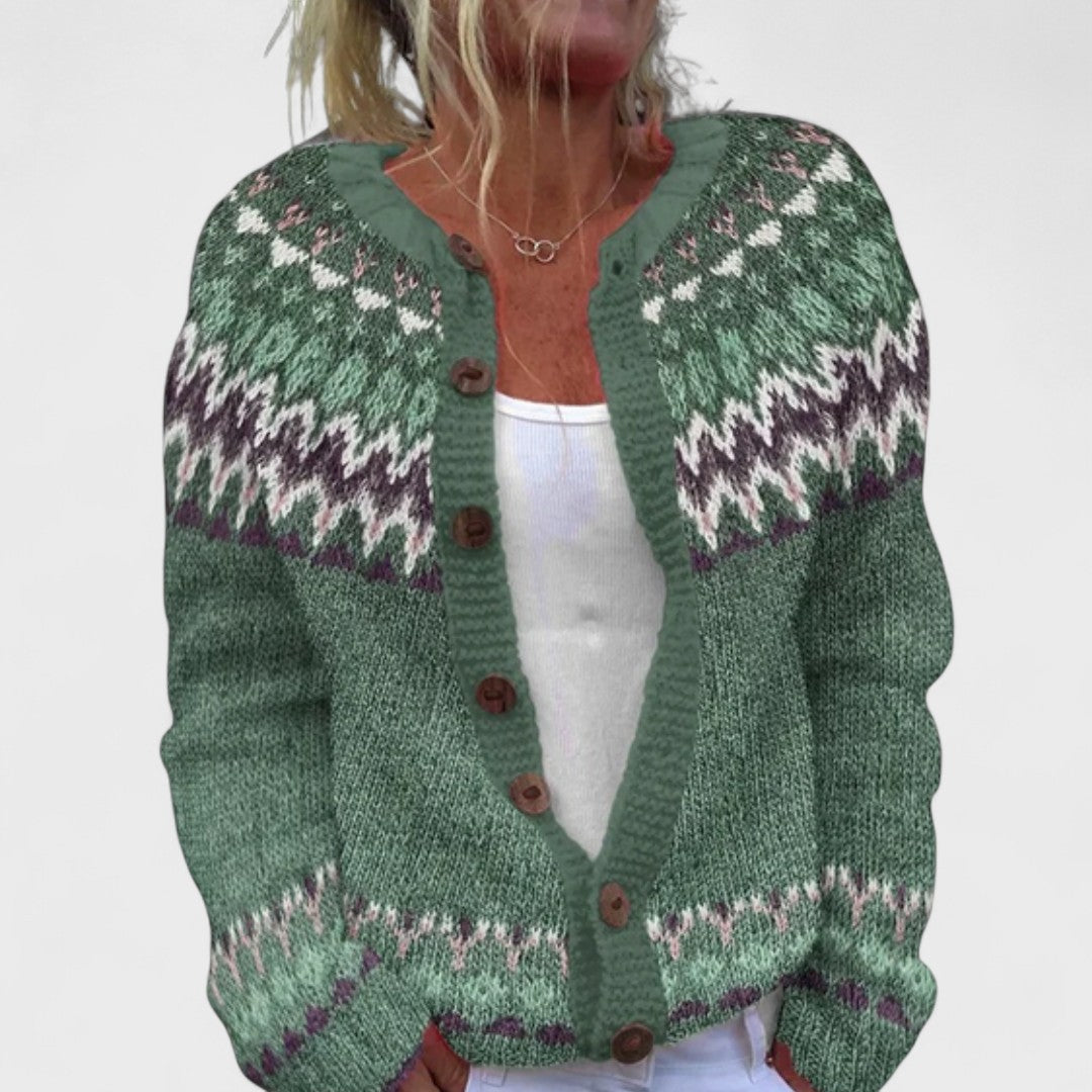 Lianne Salvia Dorata – Cardigan a maglia larga a fantasia chic