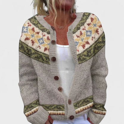 Lianne Salvia Dorata – Cardigan a maglia larga a fantasia chic