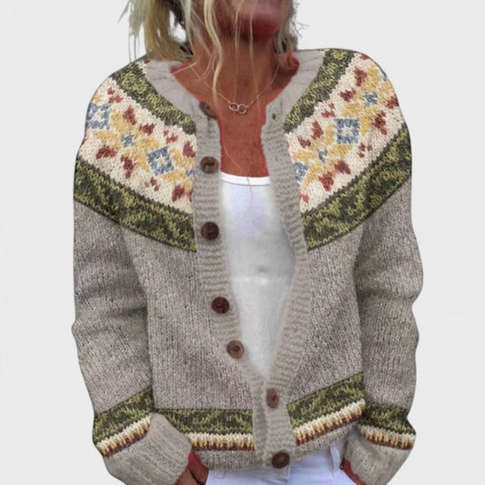 Lianne Salvia Dorata – Cardigan a maglia larga a fantasia chic