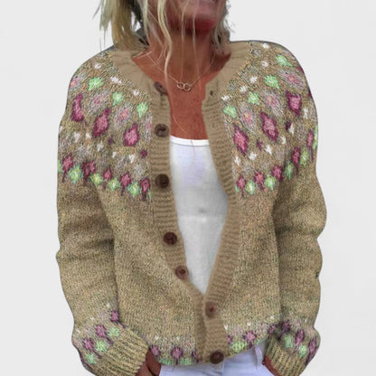 Lianne Salvia Dorata – Cardigan a maglia larga a fantasia chic