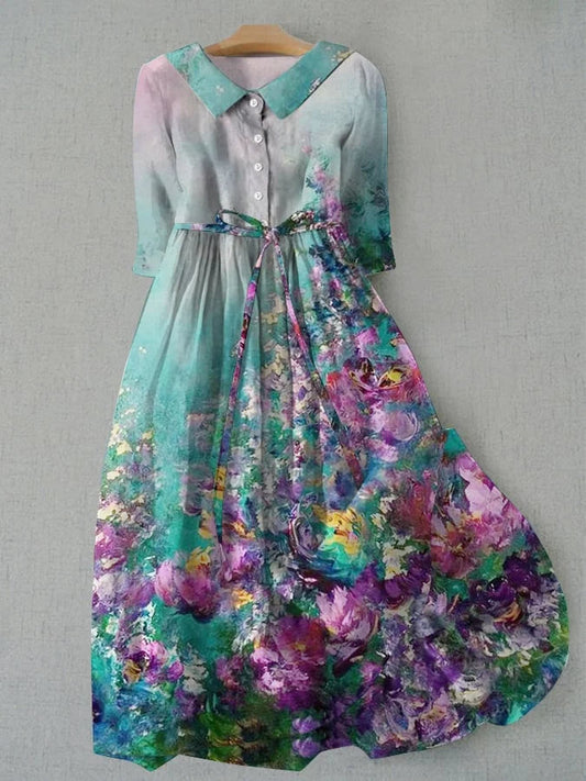 Tessa Dress - Abito estivo da donna con stampa floreale vintage e vita regolabile