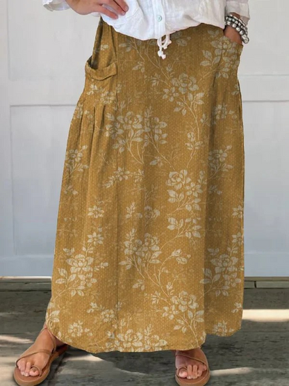 Princess™ | Gonna con Tasche, Stampa Floreale Vintage e Vita Elastica
