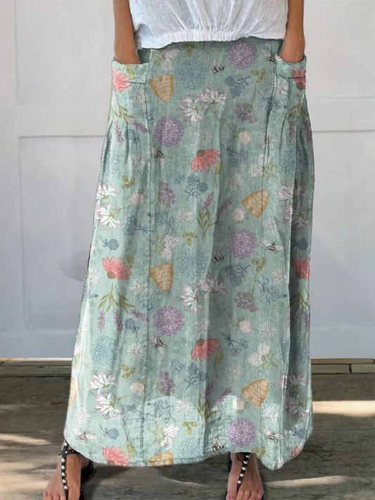 Daisy™ | Gonna con Tasche, Stampa Fiori Primaverili e Api