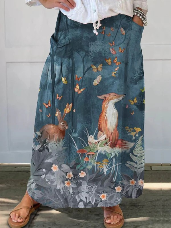 Roxy™ | Gonna Casual con Tasche, Stampa Vintage Floreale e Animali