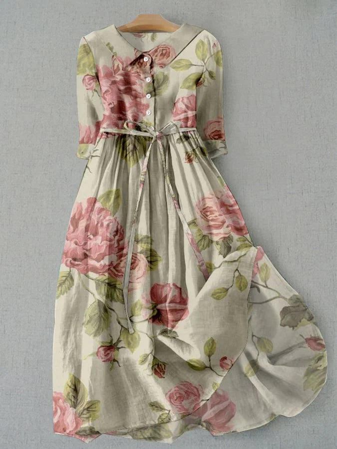 Abito da donna - Abito estivo con stampa floreale vintage e vita regolabile