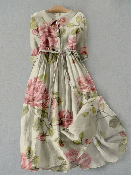 Abito da donna - Abito estivo con stampa floreale vintage e vita regolabile