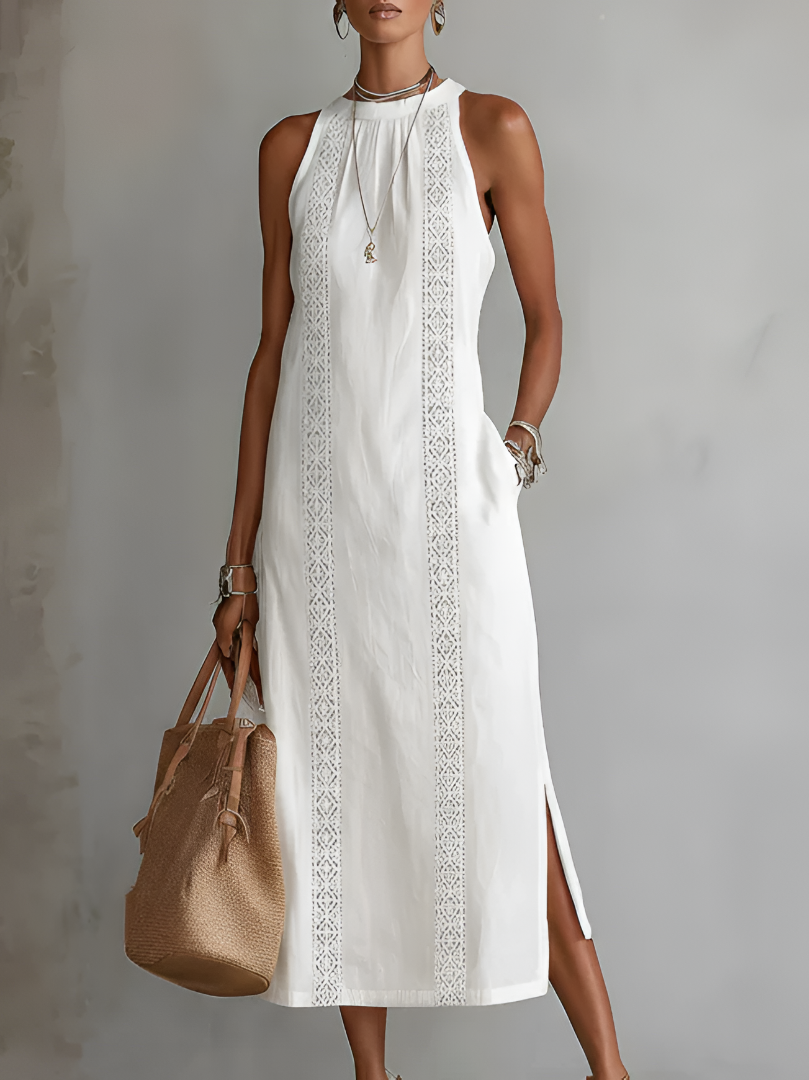 Jimena | abito midi in lino con collo coreano