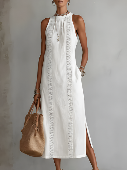 Jimena | abito midi in lino con collo coreano