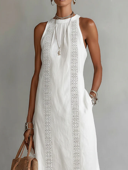 Jimena | abito midi in lino con collo coreano