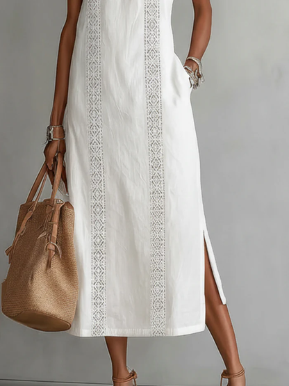 Jimena | abito midi in lino con collo coreano