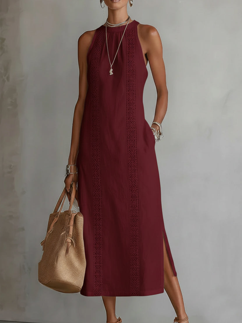Jimena | abito midi in lino con collo coreano
