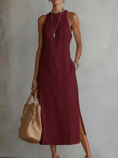Jimena | abito midi in lino con collo coreano