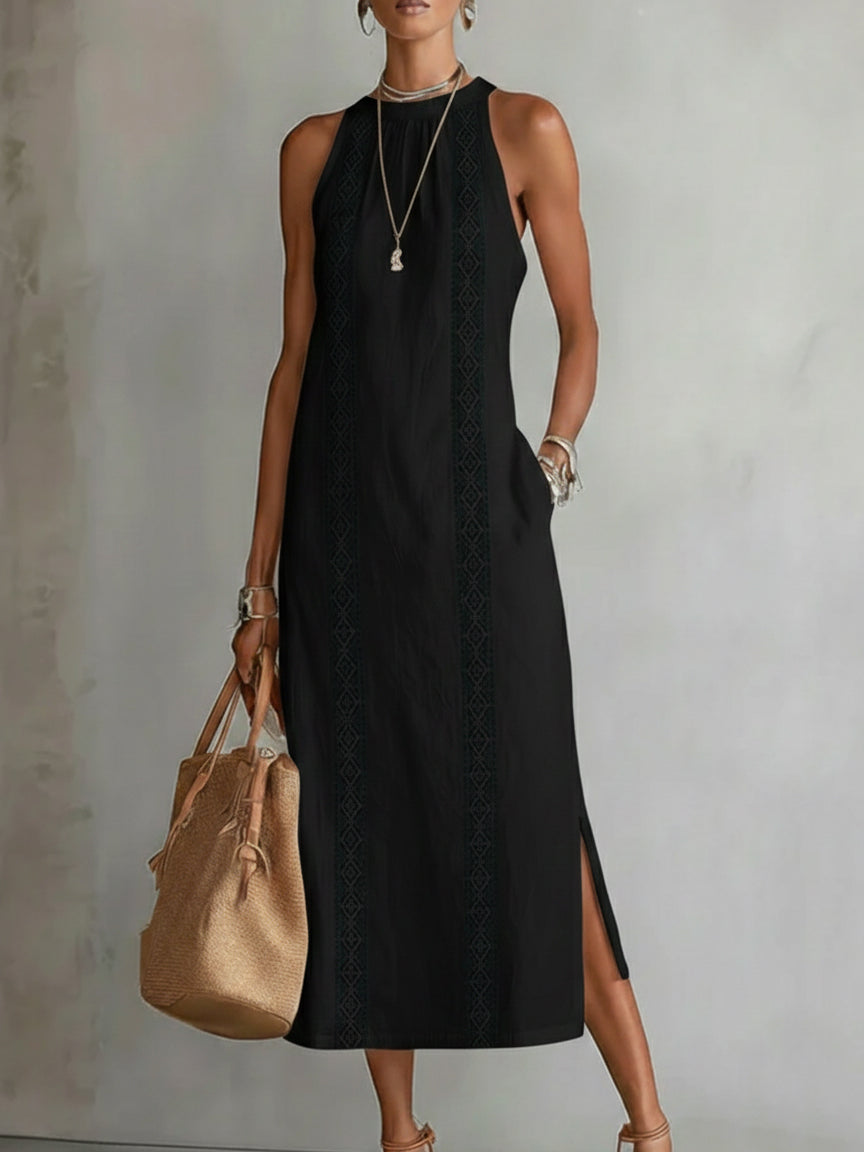Jimena | abito midi in lino con collo coreano